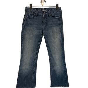 7 For All Mankind Mia Blue Cotton Blend Raw Hem Boot Cut Denim Jeans Women Sz 27